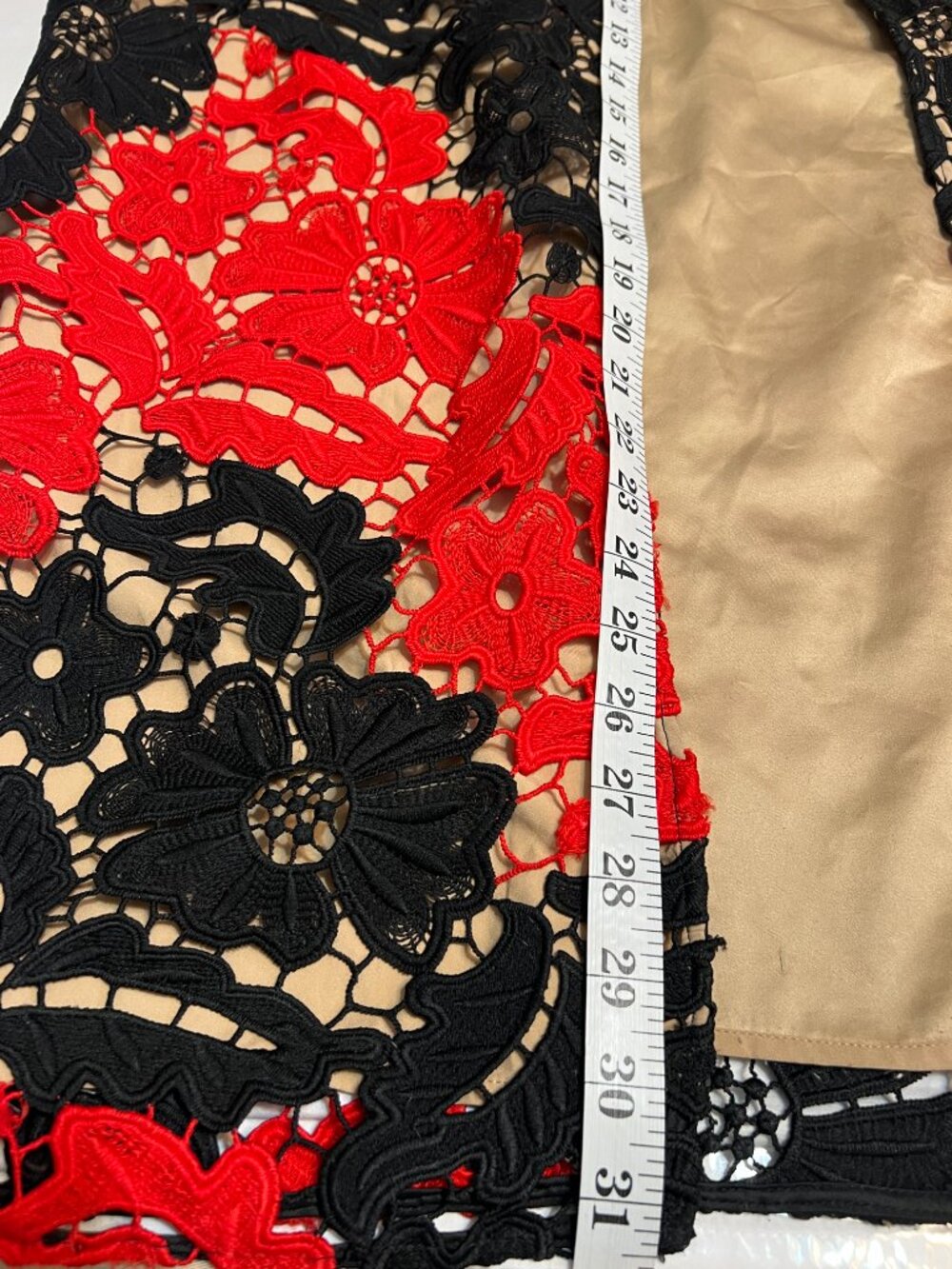 Michael Costello x Revolve Red Black Lace Maxi Dress Slit Slip XS - Picture 10 of 10